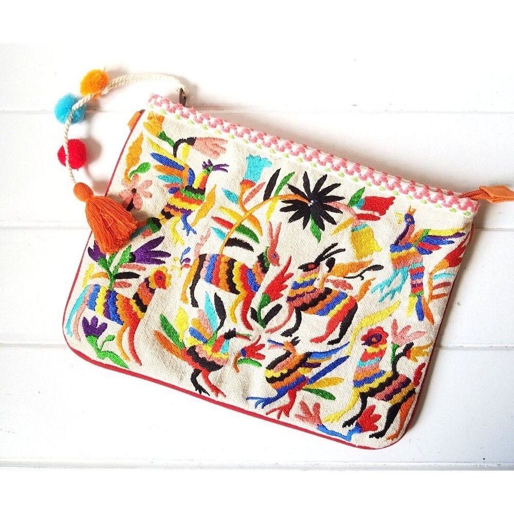 Steven by Steve Madden Zazu Embroidered Clutch Zipper Opening Multi Colored